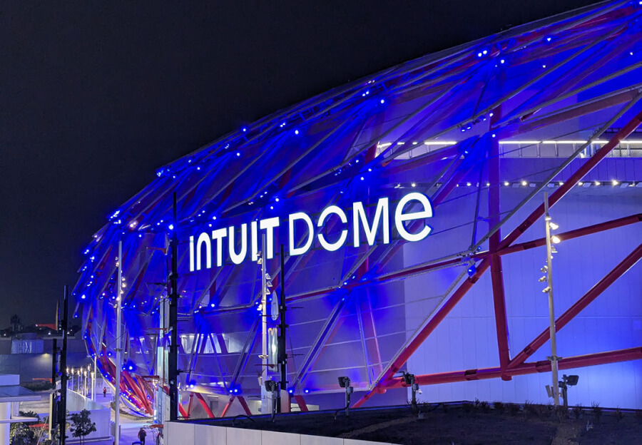 Intuit Dome exterior at night