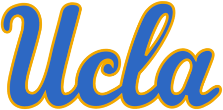 UCLA blue script wordmark outlined in yellow on a transparent background