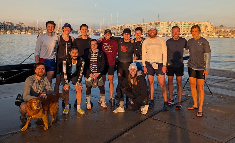 LA Lions rowing team members posing near Marina del Rey water