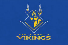 Santa Monica Vikings logo: blue and gold Viking head with crest and the team name beneath on a blue background