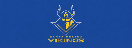 Santa Monica Vikings logo: blue and gold Viking head with crest and the team name beneath on a blue background